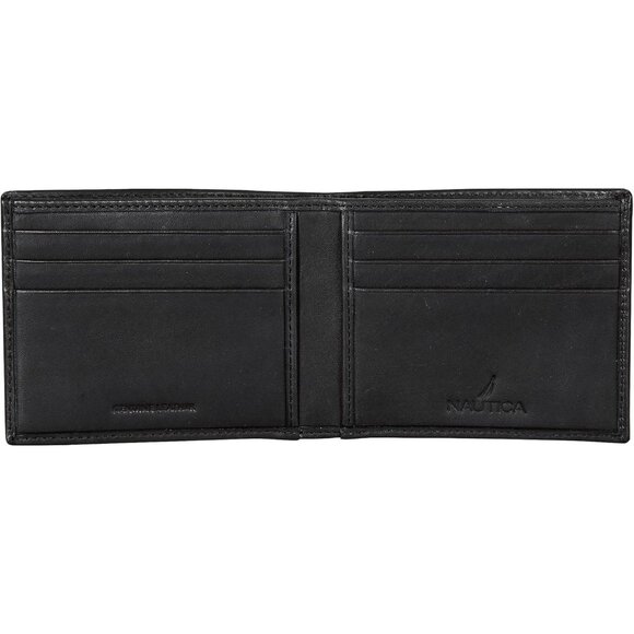 Nautica Men's Bifold Leather Wallet Enameled Logo RFID Blocking ID Window Card - Picture 3 of 7
